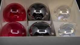 6 Glaskugeln, mundgeblasen, Durchmesser 70 mm, 3x2 Farben