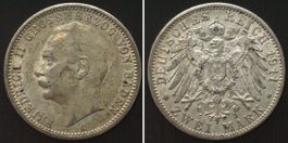 BADEN 2 Mark 1911 G, FRIEDRICH II. Silber SELTEN! vz+