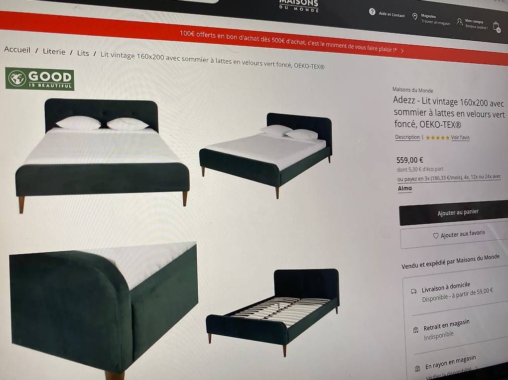 Letti: Lit velours vert 160 + matelas  – Usato da Villars-sur-Glâne venduto da jus_xwf6