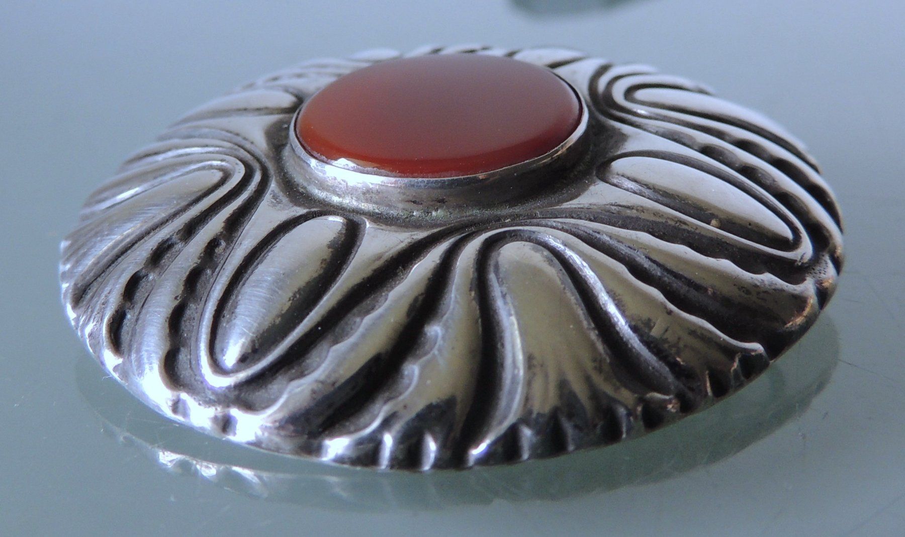 Spille & Fermagli: Silber 800 Brosche mit Karneol 50 mm – Usato da Waldenburg venduto da schaller707 1