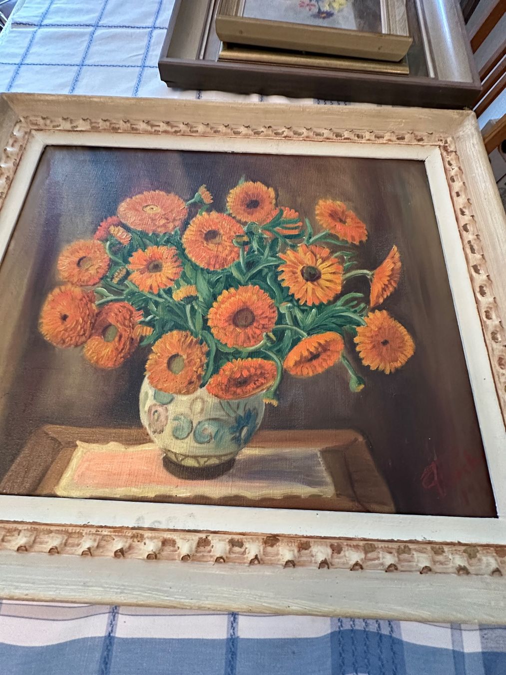 Dipinti: Tableau ancien, nature morte, fleurs oranges, vintage. – Usato da Lausanne venduto da artnouveau04 5