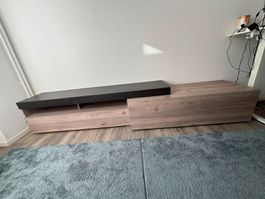 Lowboard mit Schubladen und Klappen, Holzoptik, dunkelgrau