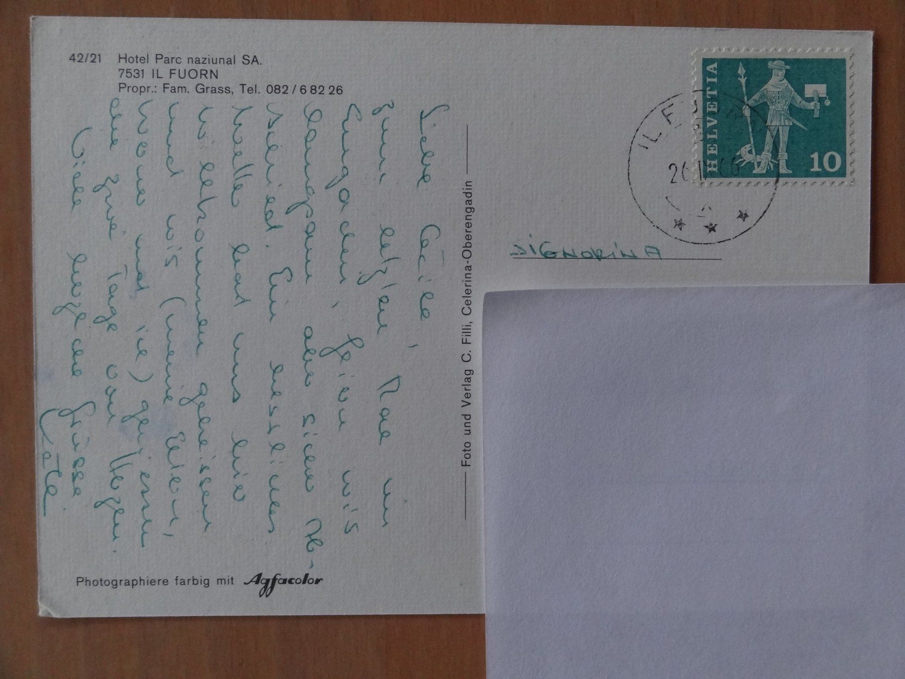 Ansichtskarten: Fuorn - Hotel Parc National, 1971 – Gebraucht aus St Léonard von Riglin 1