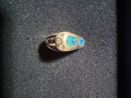 Silber-Ring mit Opal und Zirkonia