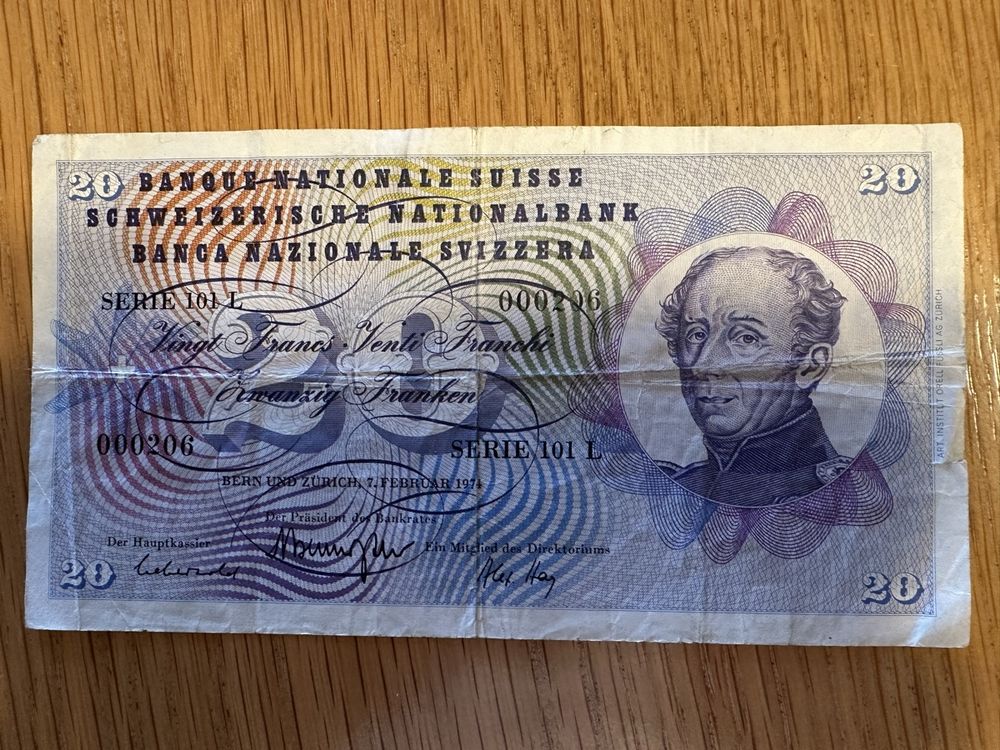 20 Franken Note - 1974 (Gebraucht) in Lommiswil für CHF 32 – mit ...