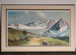 Originalgemälde in Oel: Sennerin Alp Gebirge, P. Nydegger
