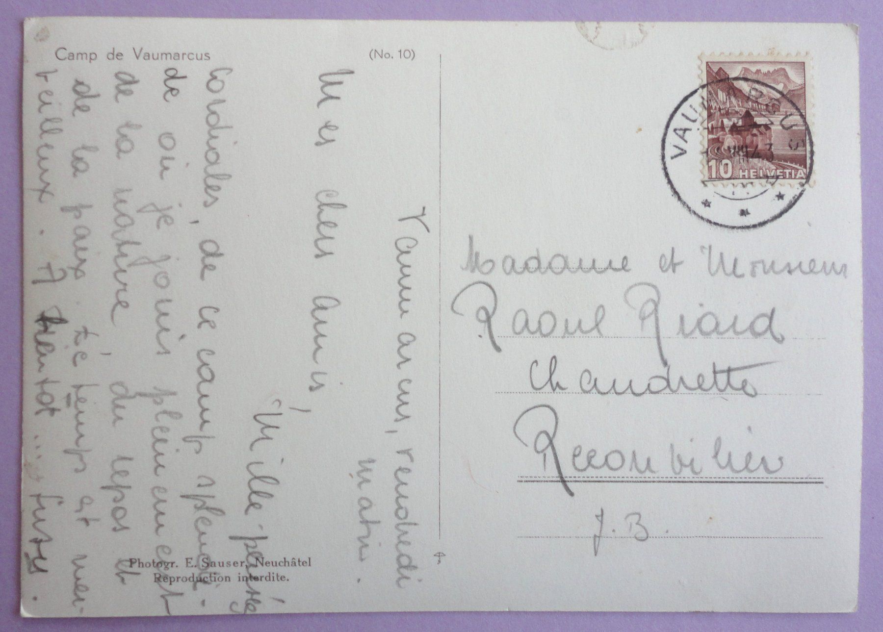 Cartoline postali: Camp de Vaumarcus – Usato da Fétigny venduto da Billy2miny 1