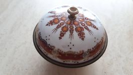 Antike Schale mit Deckel aus Kupfer emailliert und bemalt