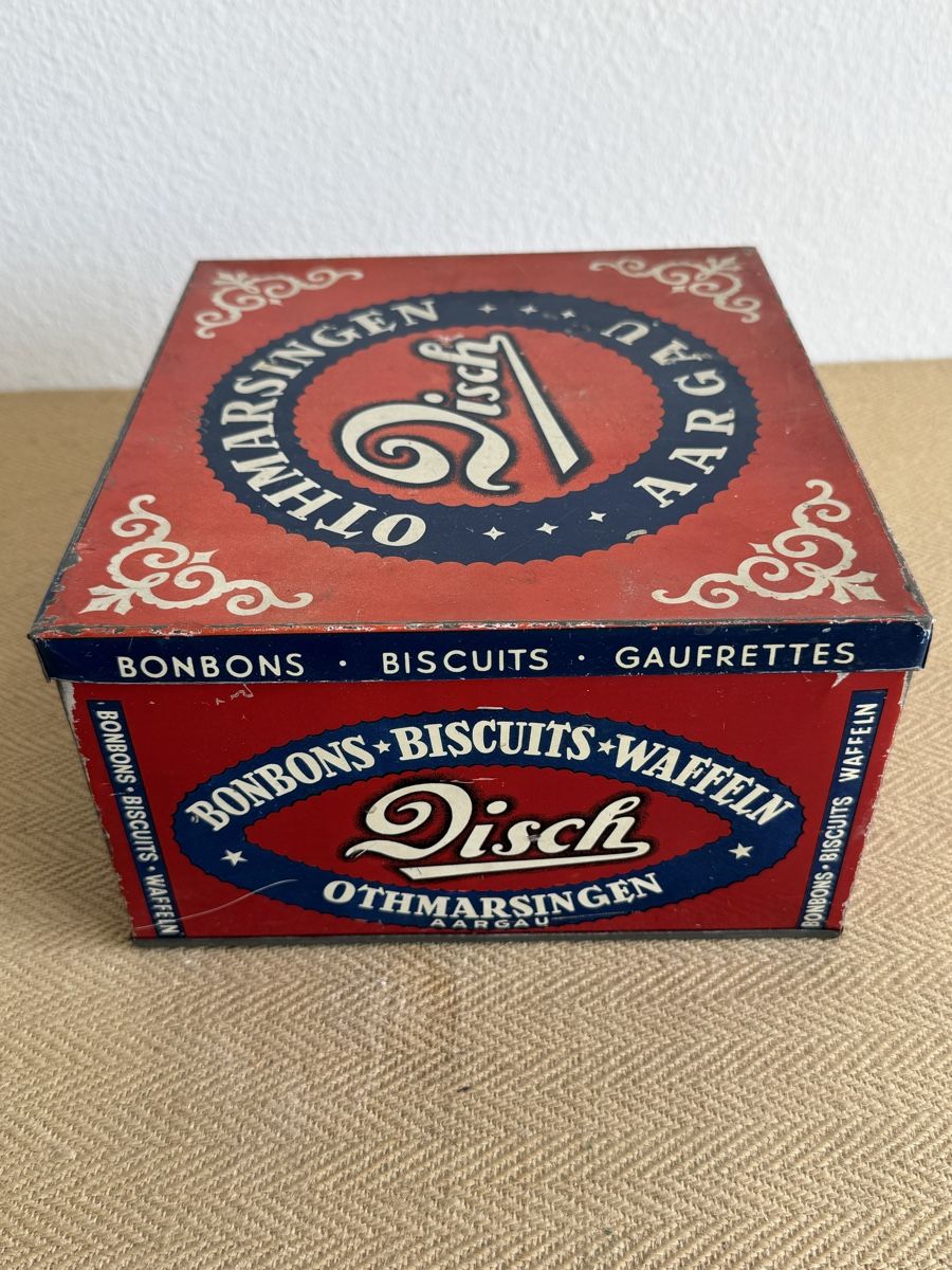 Barattoli: Antike Blechdose Biscuits Bonbons DISCH Othmarsingen   – Usato da Konolfingen venduto da petzipetz 1