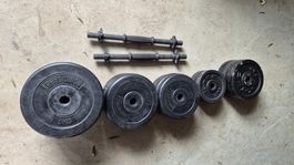 Hantelscheiben-Set mit 2 Stangen Gewichte insgesamt ca. 68kg