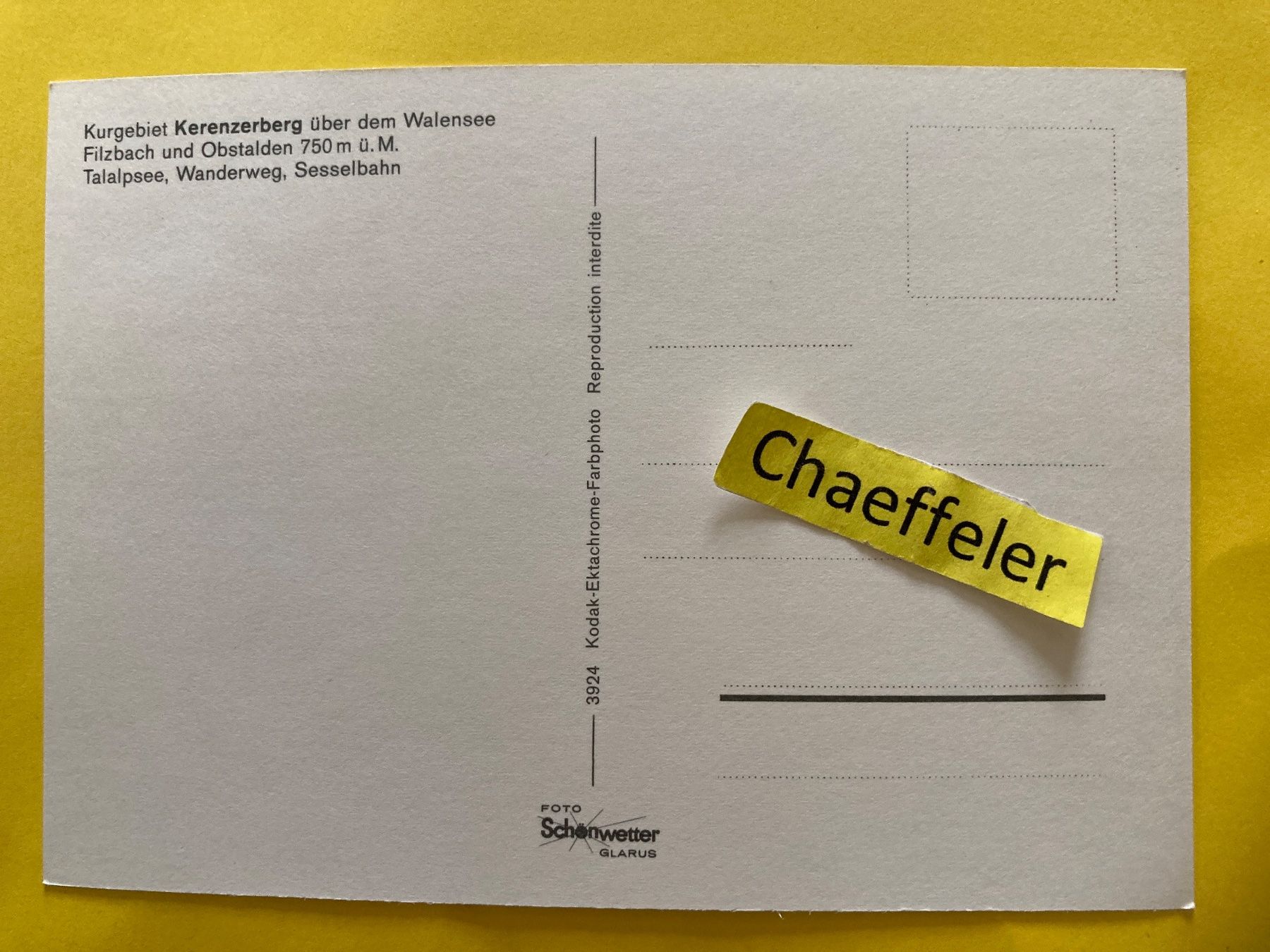 Cartoline postali: Kurgebiet Kerenzerberg über dem Walensee – Usato da Zürich venduto da Chaeffeler 1