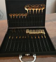 Besteckset Edelstahl goldfarben schwarz 24-teilig