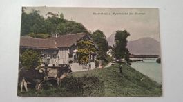 Alte Ansichtskarte belebt Bauernhaus Wylerbrücke bei Brunnen