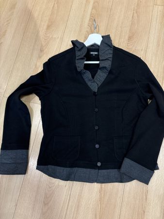 Scooter Blazer Jacke Gr 40 Schwarz Grau Rüschen Ausschnitt F
