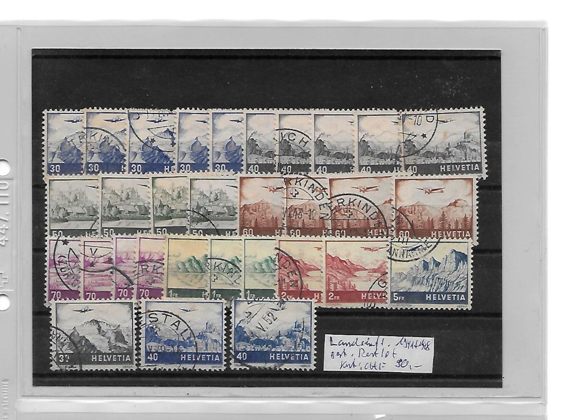 Tutti i francobolli: FP Landschaft 1941 + 1948 gest. Restlot Kat: CHF 90.- – Usato da Basel venduto da Ilp