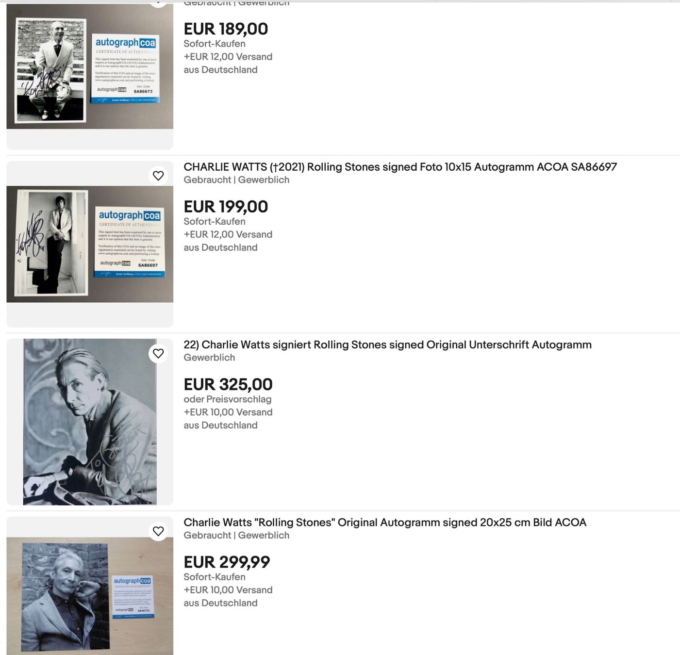 Autogramme: Charlie Watts Rolling Stones ORIGINAL Autogramm  plus COA – Gebraucht aus Solothurn von StarsInYourHome 6