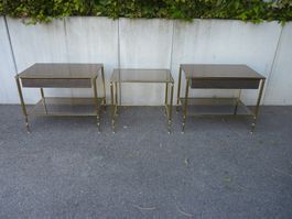 Nachttischli mit Beistelltischli Messing/ Glas