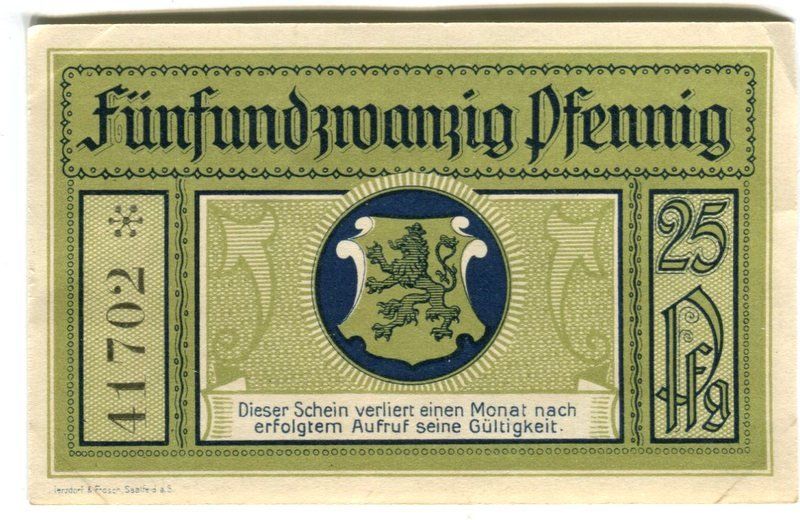 Banknoten: Notgeld "25 Pfennig. Leutenberg 1921". – Gebraucht aus Basel von Butsch5 1