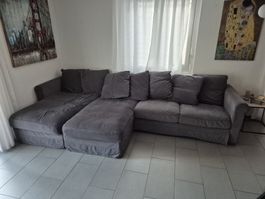 Ecksofa grau mit Récamiere Stoffbezug gebrauchter Zustand