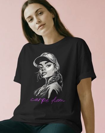 Tshirt schwarz Frau carpe diem M shirt
