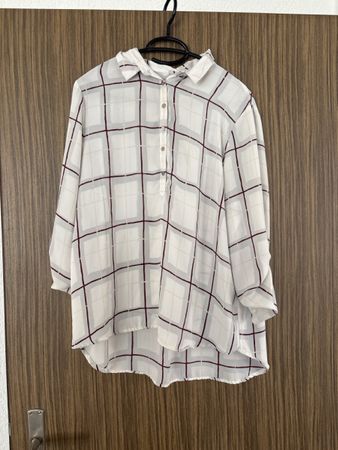 Yessica Bluse kariert weiss bordeaux Grösse 42 gebraucht