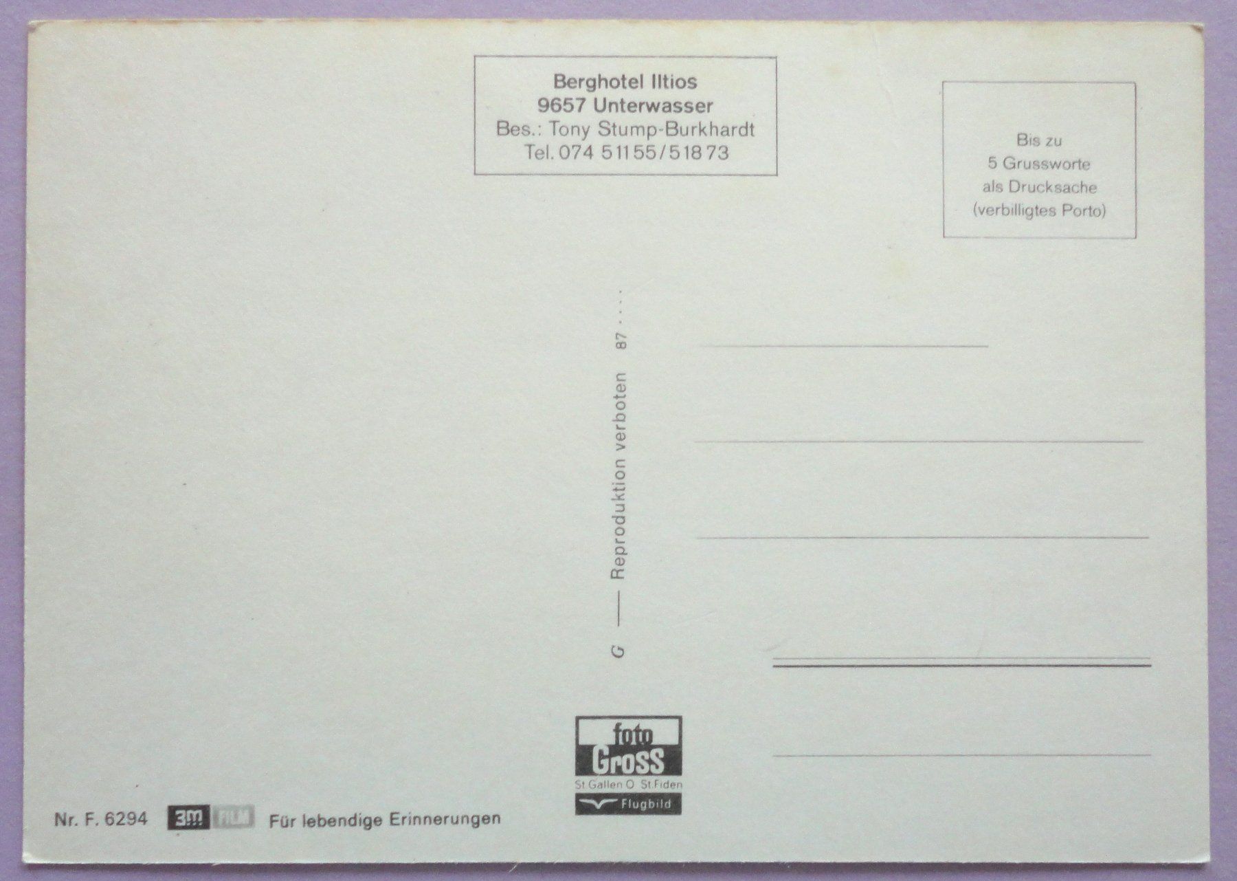 Cartoline postali: Berghotel Iltios, Unterwasser – Difettoso da Fétigny venduto da Billy2miny 1