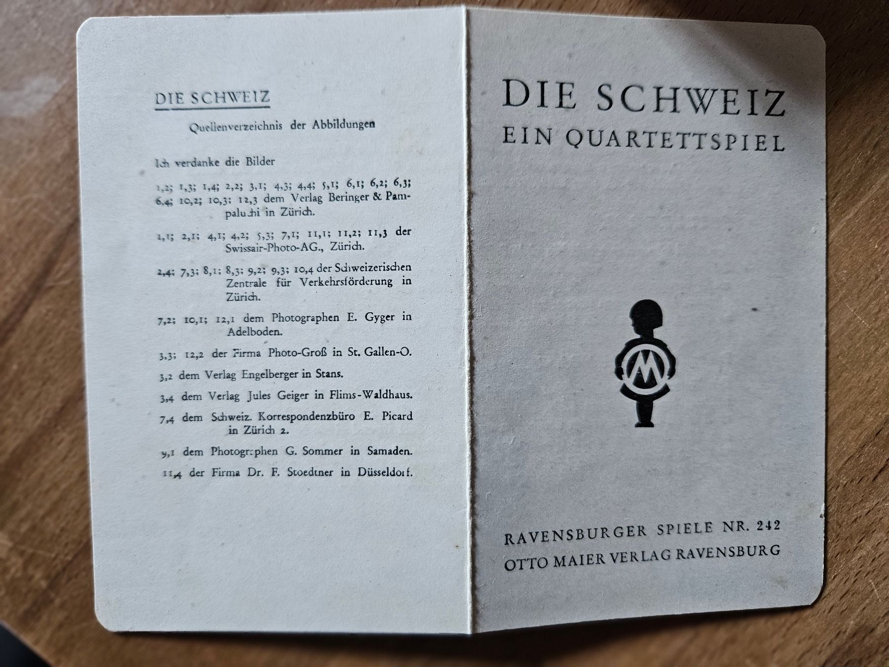Ravensburger Giochi: die Schweiz, ein Quartetspiel, Ravensburg Nr. 242, ca. 1940 – Usato da Gattikon venduto da balumogli 2