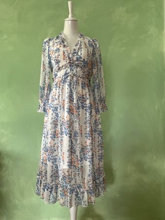 Kleid weiß mit blauen und orangen Blumen Gr. 36 /S