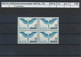1938 Flugpost - 10/65 Rp., Viererblock, ** postfrisch