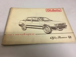 ALFA ROMEO GIULIETTA LIBRETTO USO E MANUTENZIONE 06/83