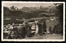 Pontresina, Ortansicht mit Ruine und Jul