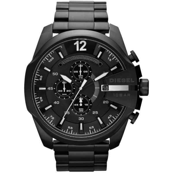 Schwarze Diesel Herrenuhr Chronograph Edelstahl Armband 1