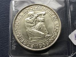 5 Franken Silbermünze LUZERN 1939 VZ ++ Stgl