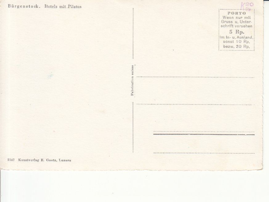 Ansichtskarten: Bürgenstock ca. 1950 – Gebraucht aus Bürglen TG von StampGraf 1
