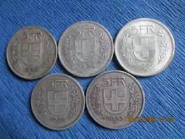 5 x 5 francs argent pour 1 franc