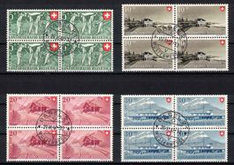 1947 Pro Patria Serie im 4er-Block Nr. B34-B37, Letzttag-ʘ