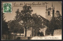 AK Vevey, Eglise et Tour Saint-Martin