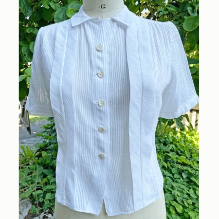 Bluse weiss Gr. S Baumwolle mit Perlmuttknöpfen VINTAGE 50s