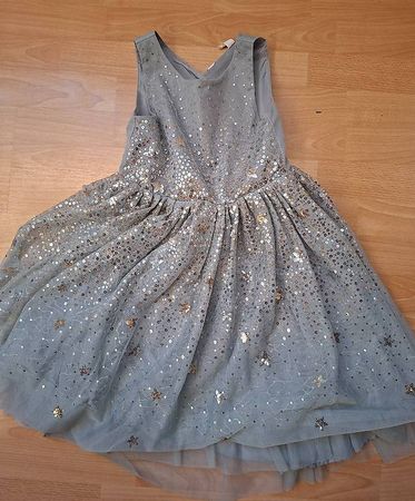 Mädchen Glitzer-Kleid, salbei / blau, Grösse: 128