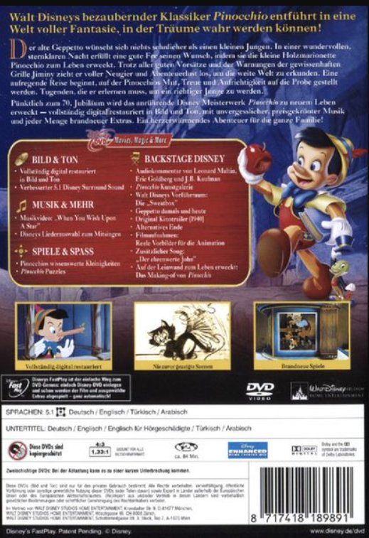 Tutti i DVDs: Pinocchio - Platinum Edition [2 DVDs] – Usato da Dietikon venduto da Ruempfli 1