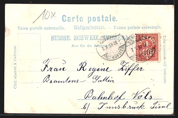 Cartoline postali: Zürich, Teilansicht mit Kirchen, 1899 – Usato da Berlin venduto da bartko-reher 1