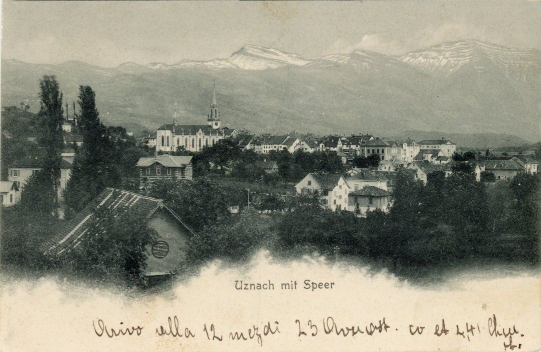 Ansichtskarten: Uznach   ZH   mit Speer        um 1902 – Gebraucht aus Brig von Valcards54