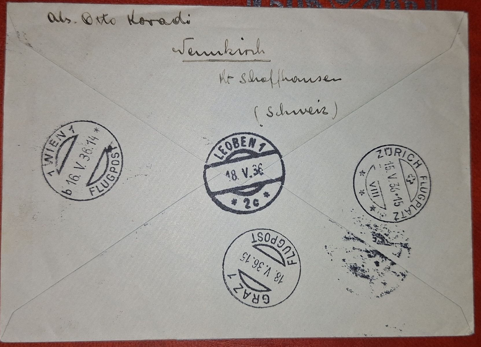 Tutti i francobolli: Flugbrief Zürich - Wien - Graz  – Usato da Balgach venduto da SIMEON27 1