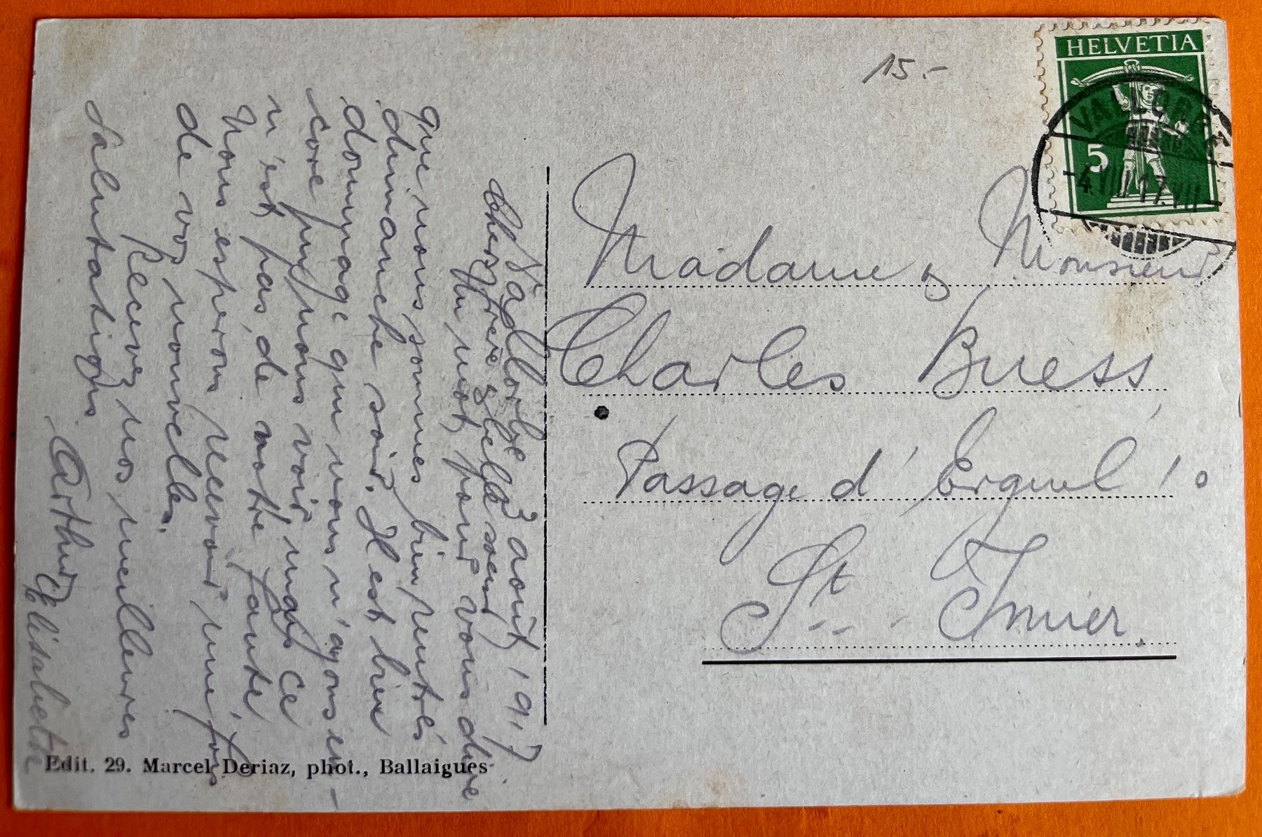 Ansichtskarten: VALLORBE - PONT SUR L'ORBE 1917 – Gebraucht aus Lutry von Ediego 1
