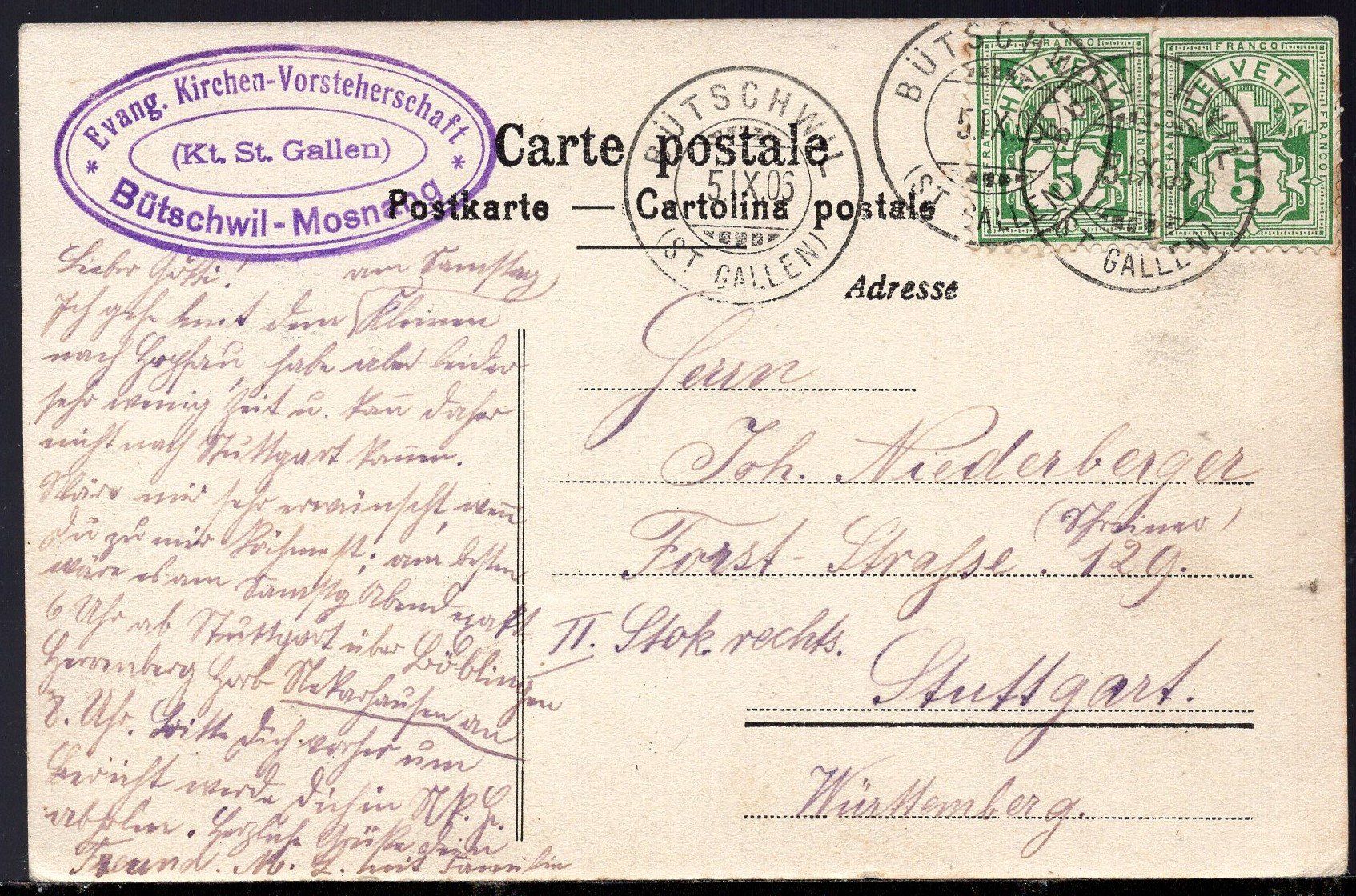 Cartoline postali: Bütschwil 5.IX.06 - Evangelische Kirche – Usato da Aarau venduto da kufi44 3