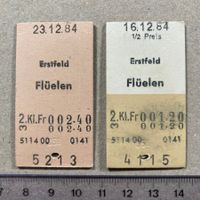 Erstfeld - Flüelen, 2 entwertete Bahn Billette, SBB