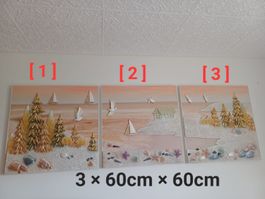 Tableaux set 3 Piece.Elegante Landschaft+Meer+Segel=Ferien