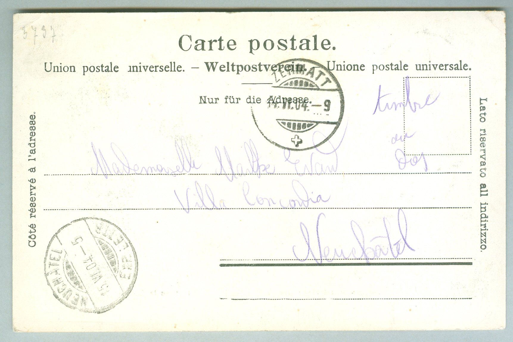 Cartoline postali: 1904 Schweiz AK Kt VS – Usato da Zürich venduto da yago-rot 1