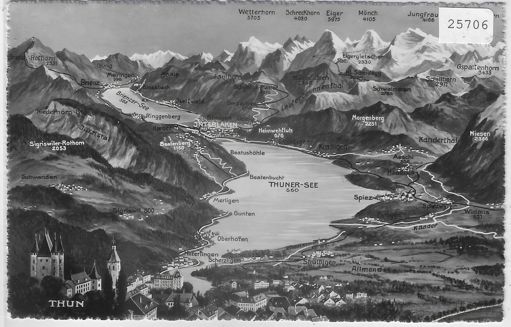 Ansichtskarten: Thun - Thunersee - Panorama Relief – Antik aus Ettingen von Kartenplanet