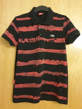 Polo Lacoste Live, XS, rayé noir/rouge, coton, très bon état